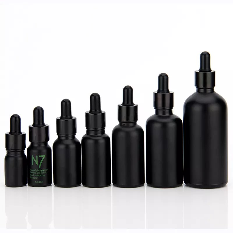 Wholesale 5ml 10ml 15ml 20ml 30ml 50ml 100ml matte black essential oil glass dropper bottles skincare essence hair oil bottle