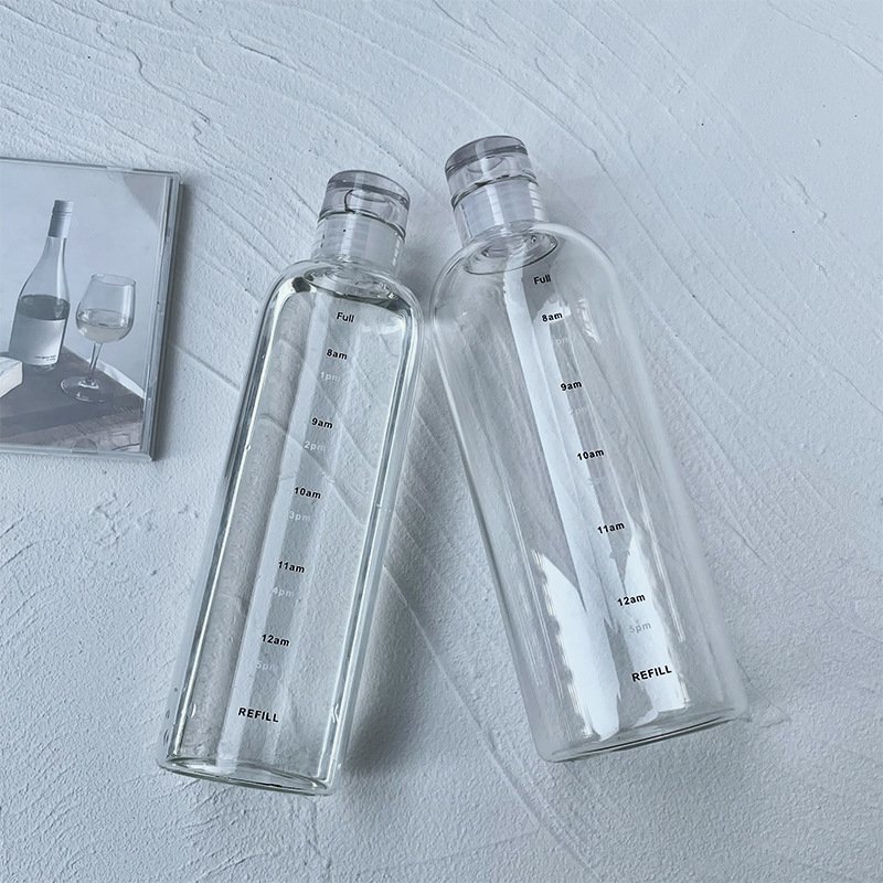 500ML Reusable BPA Free Small Mouth Wholesale Glass Drinking Water Bottles With Time Marker