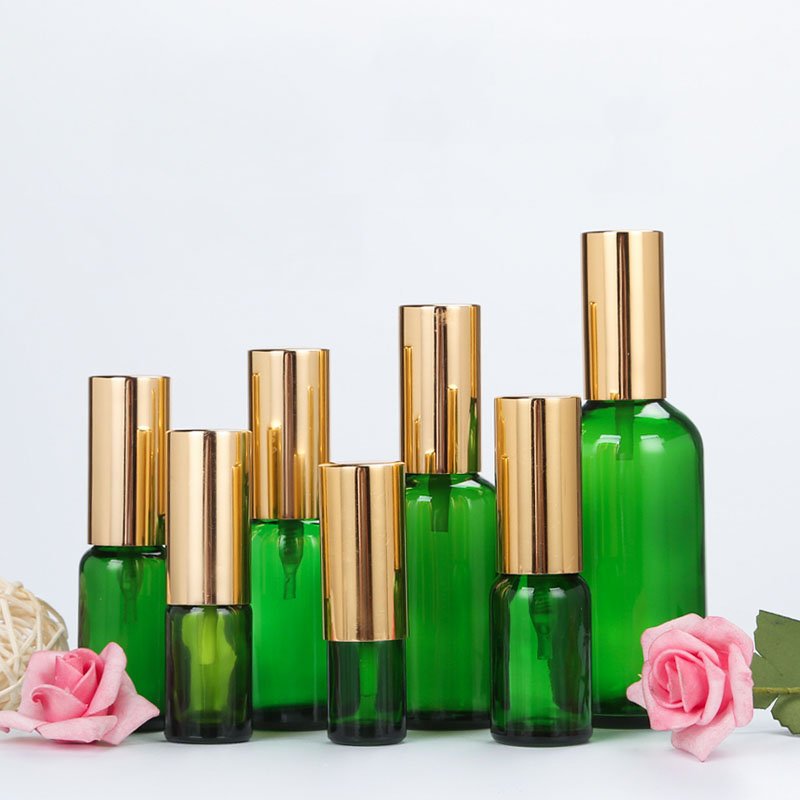 5ML-100ML Green Spray Bottle Glass Lotion Pump Bottle Toner Bottle Gold Atomizer Empty Cosmetic Container Essential Oil Vial