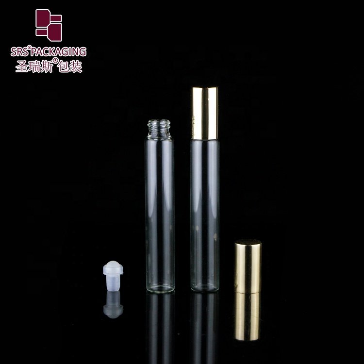 Wholesale transparent small glass roll on bottle 10ml with gold aluminium lid for essential perfume oil