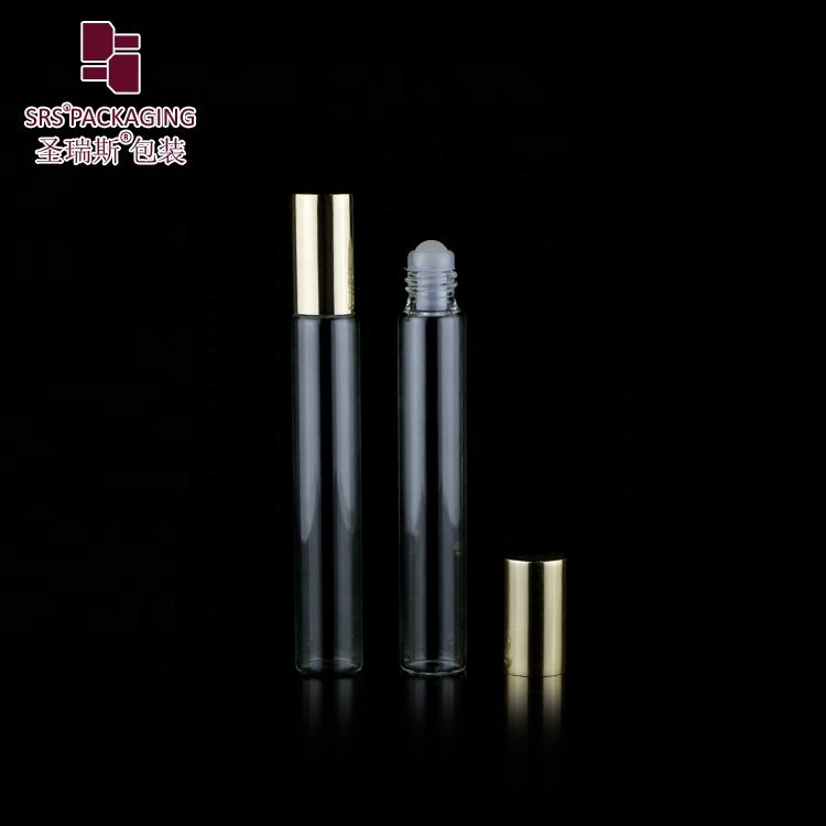 Wholesale transparent small glass roll on bottle 10ml with gold aluminium lid for essential perfume oil