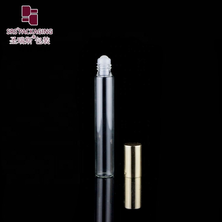 Wholesale transparent small glass roll on bottle 10ml with gold aluminium lid for essential perfume oil