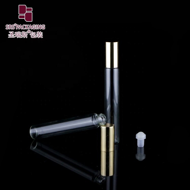 Wholesale transparent small glass roll on bottle 10ml with gold aluminium lid for essential perfume oil