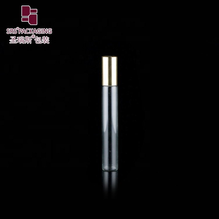 Wholesale transparent small glass roll on bottle 10ml with gold aluminium lid for essential perfume oil