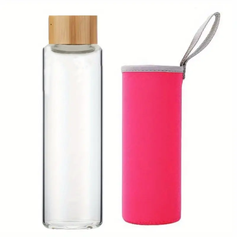 Clear Glass Water Bottles Reusable 500ml borosilicate Glass Juicing Bottles With Protection Sleeve And Bamboo Leak Proof Lid