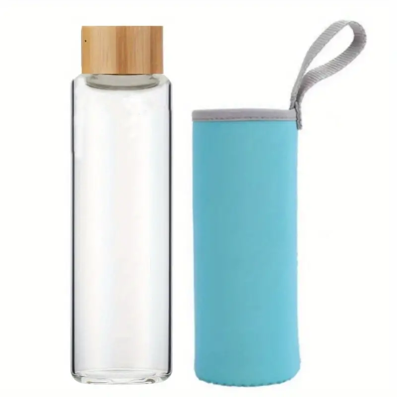 Clear Glass Water Bottles Reusable 500ml borosilicate Glass Juicing Bottles With Protection Sleeve And Bamboo Leak Proof Lid