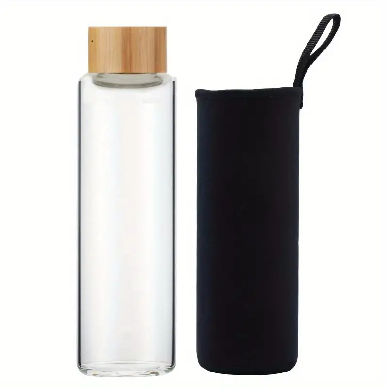 Clear Glass Water Bottles Reusable 500ml borosilicate Glass Juicing Bottles With Protection Sleeve And Bamboo Leak Proof Lid