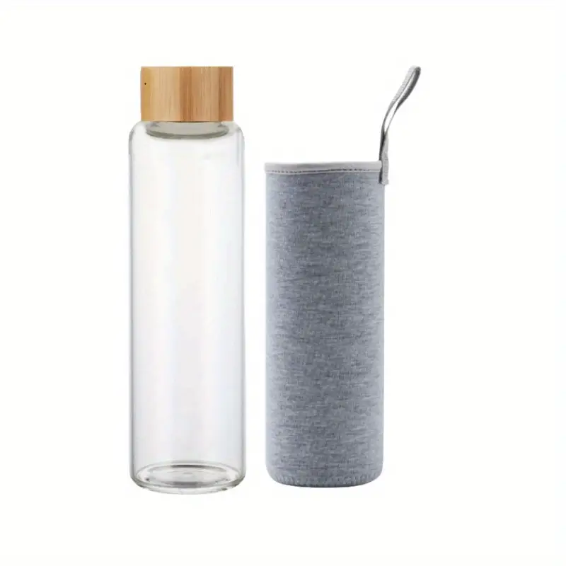 Clear Glass Water Bottles Reusable 500ml borosilicate Glass Juicing Bottles With Protection Sleeve And Bamboo Leak Proof Lid