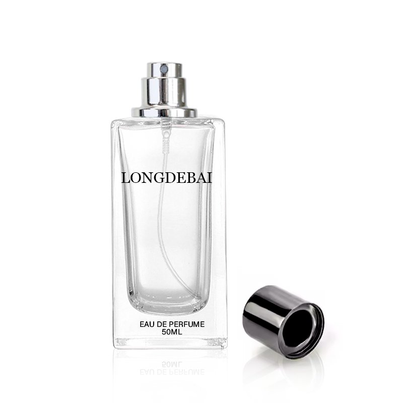 Hot luxury square perfume bottle crimp clear empty pump sprayer 30ml 50ml 100ml glass perfume bottle with magnetic cap