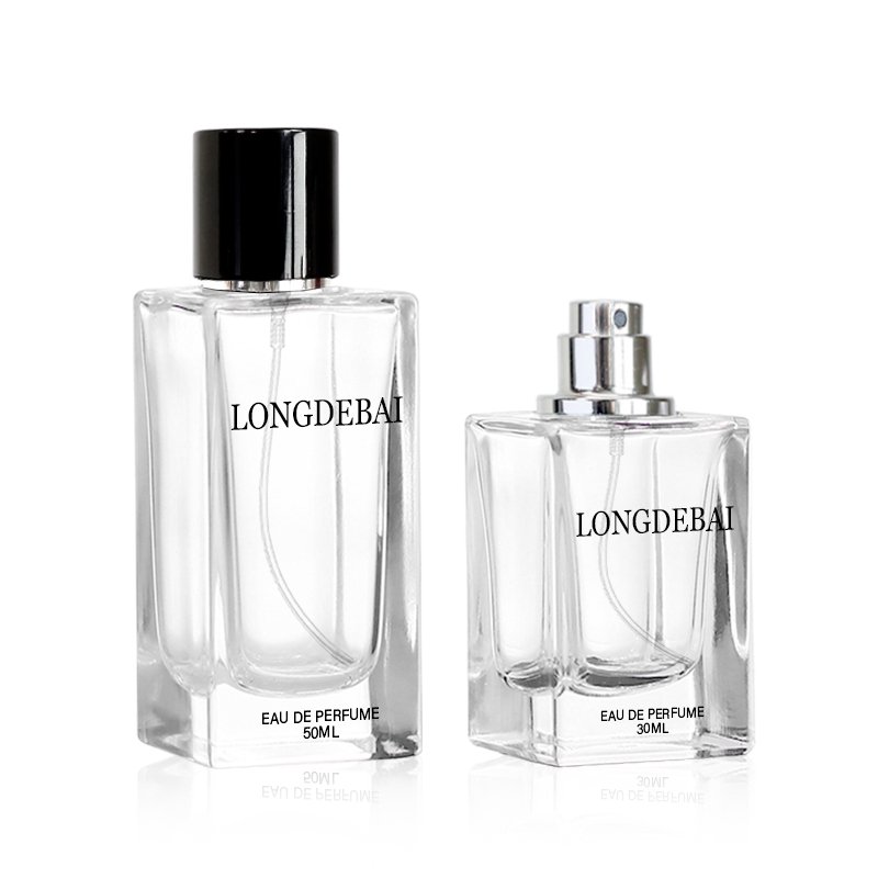 Hot luxury square perfume bottle crimp clear empty pump sprayer 30ml 50ml 100ml glass perfume bottle with magnetic cap