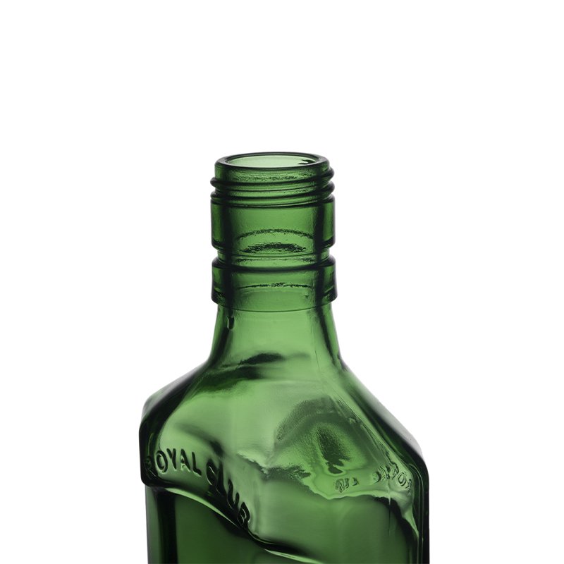 Berlin Packaging 325ml Large Spirit Beer Beverage Bottle Flat Shoulder Hip Flask Green Glass Bottle For Liquor