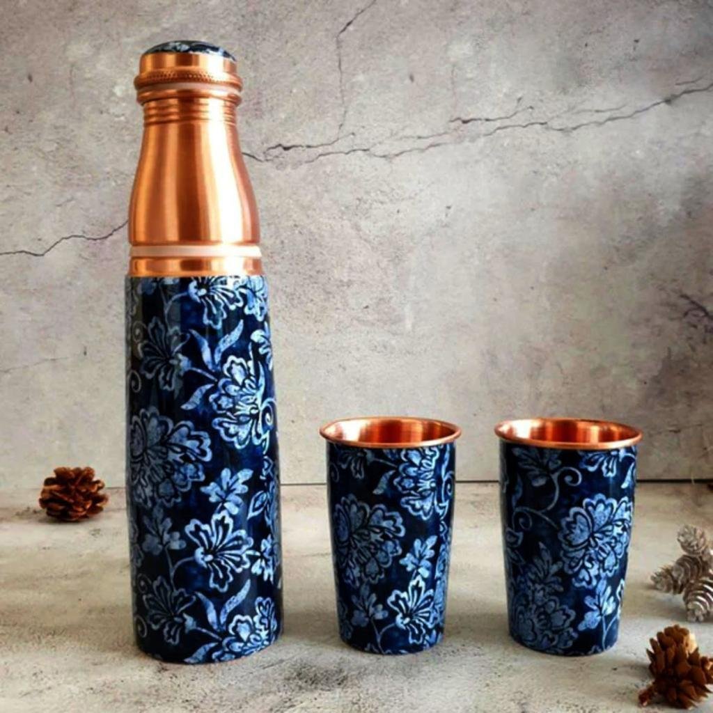 High Quality Pure Copper Water Bottle With Glass in Different Styles with Premium Packaging Best Quality Wholesaler From india