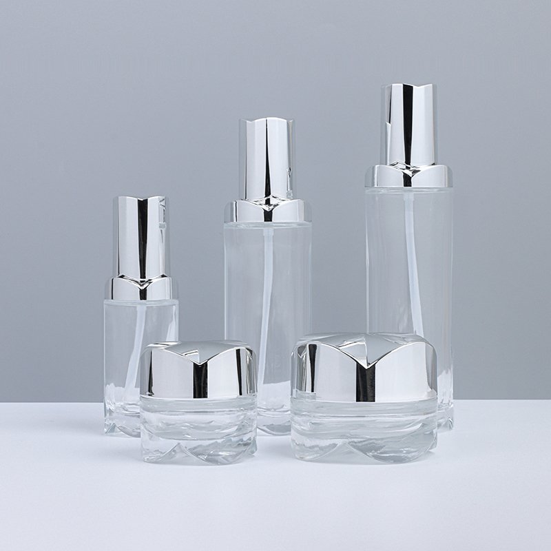 Luxury Empty Cosmetic Glass Bottle And Eye Cream Face Cream Jar Set Cosmetic Essence Liquid Lotion Skincare Packaging Containers