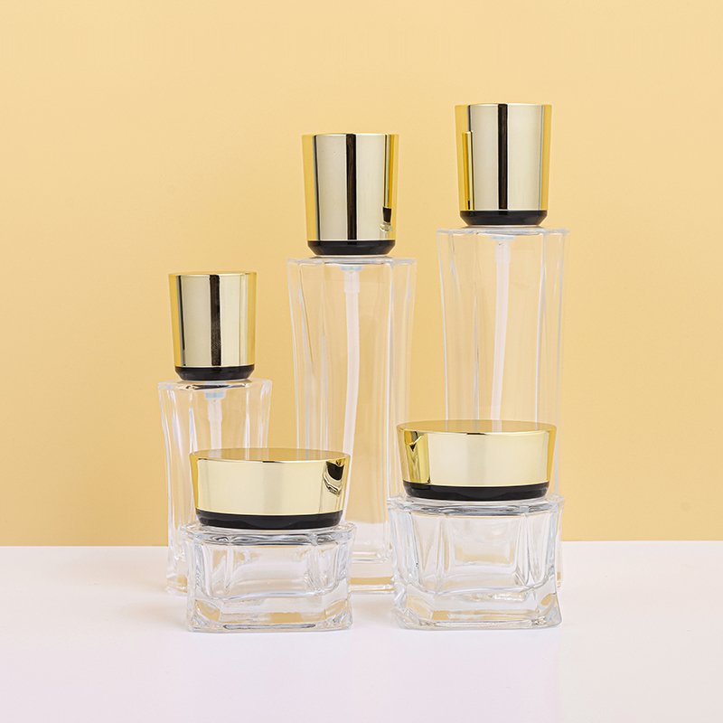 Luxury Empty Cosmetic Glass Bottle And Eye Cream Face Cream Jar Set Cosmetic Essence Liquid Lotion Skincare Packaging Containers