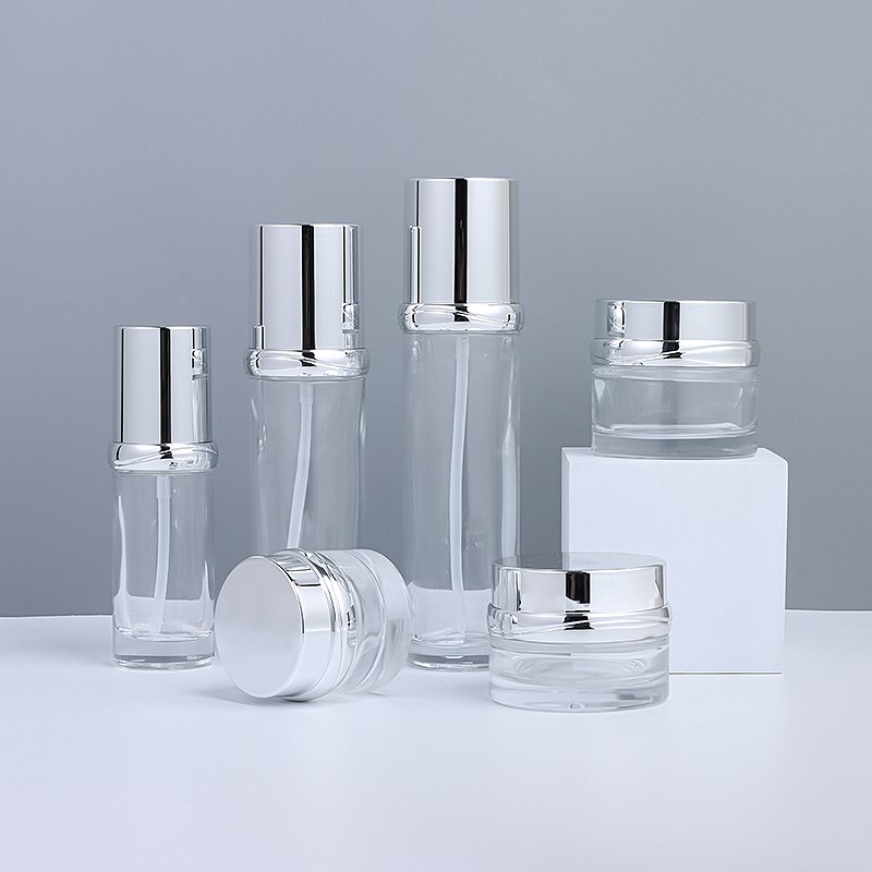 Luxury Empty Cosmetic Glass Bottle And Eye Cream Face Cream Jar Set Cosmetic Essence Liquid Lotion Skincare Packaging Containers