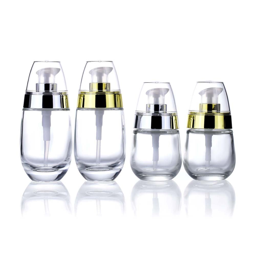 Customized Luxury cosmetic 30ml 50ml clear glass serum lotion bottle with pump lids