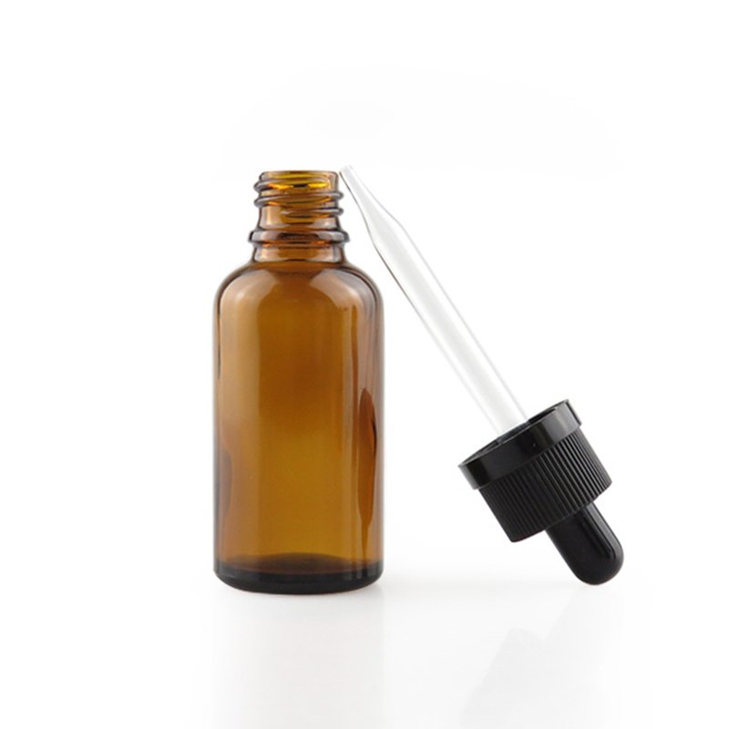 Low Price Transparent Amber 30ml 1oz Glass Dropper Bottle Eye Facial Essential Oil Packing Bottle With Child-proof Cap In Stock