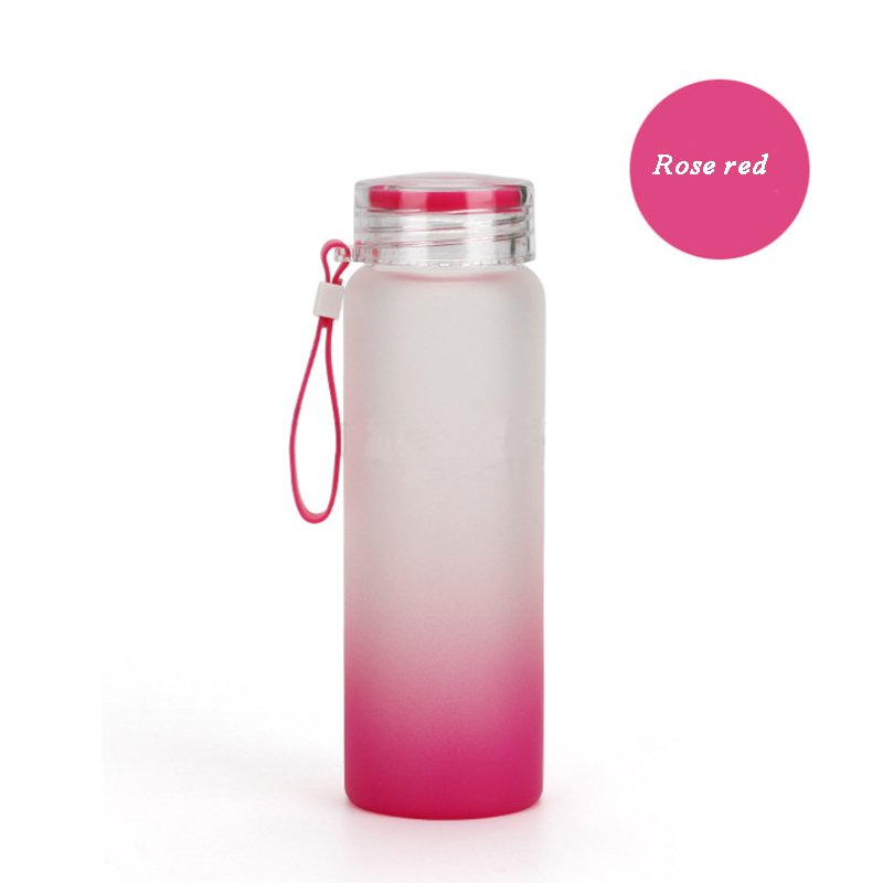 Glass Cup Customizable Heat Transfer Gradient Color Frosted Carafe Sublimation Water Bottle double wall coffee tea with lid