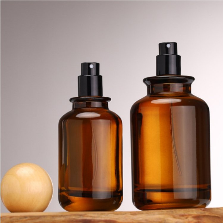 Luxury 30ml 50ml 100ml amber round empty glass bottle perfumes bottle with packaging
