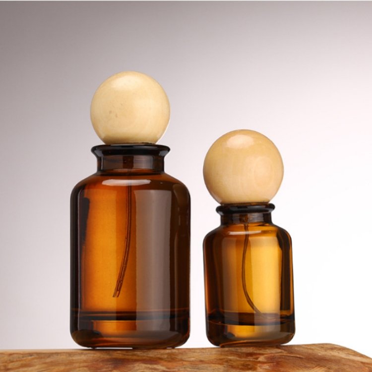 Luxury 30ml 50ml 100ml amber round empty glass bottle perfumes bottle with packaging