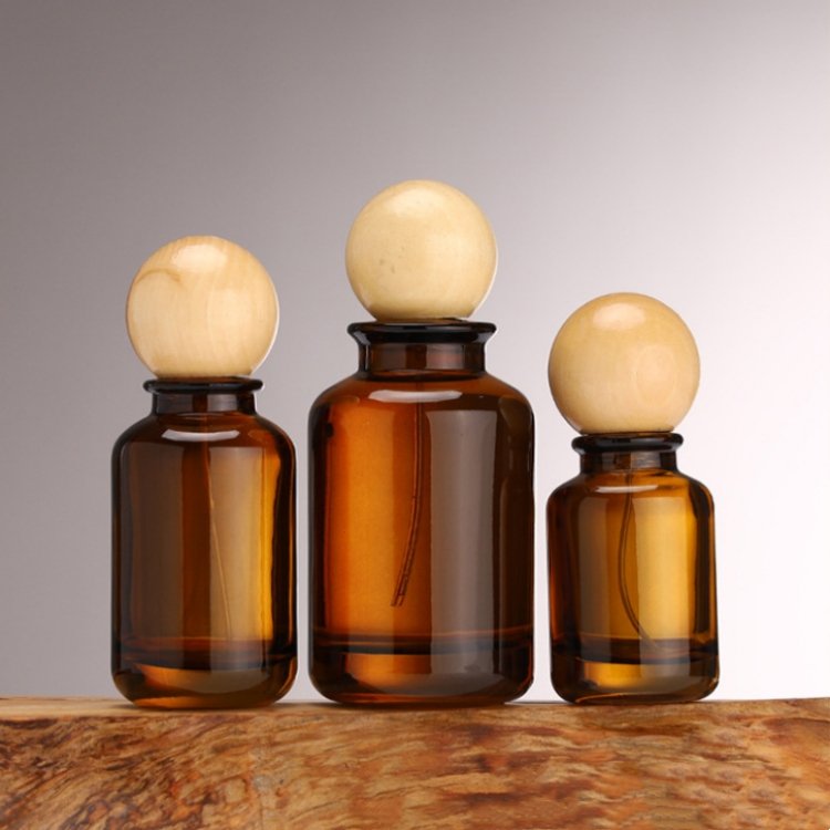 Luxury 30ml 50ml 100ml amber round empty glass bottle perfumes bottle with packaging