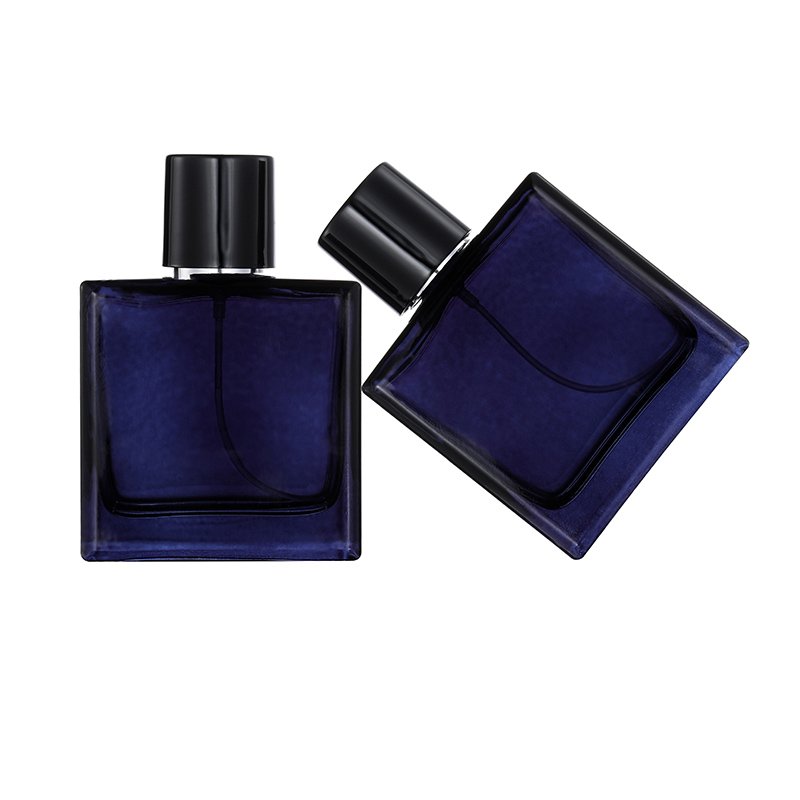 custom printing logo 30ml 50ml 100ml blue fashion square perfume Glass spray bottle wholesale luxury perfume glass bottle