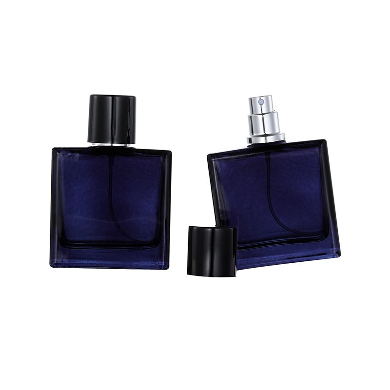 custom printing logo 30ml 50ml 100ml blue fashion square perfume Glass spray bottle wholesale luxury perfume glass bottle
