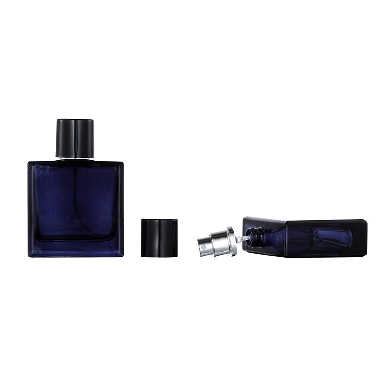 custom printing logo 30ml 50ml 100ml blue fashion square perfume Glass spray bottle wholesale luxury perfume glass bottle