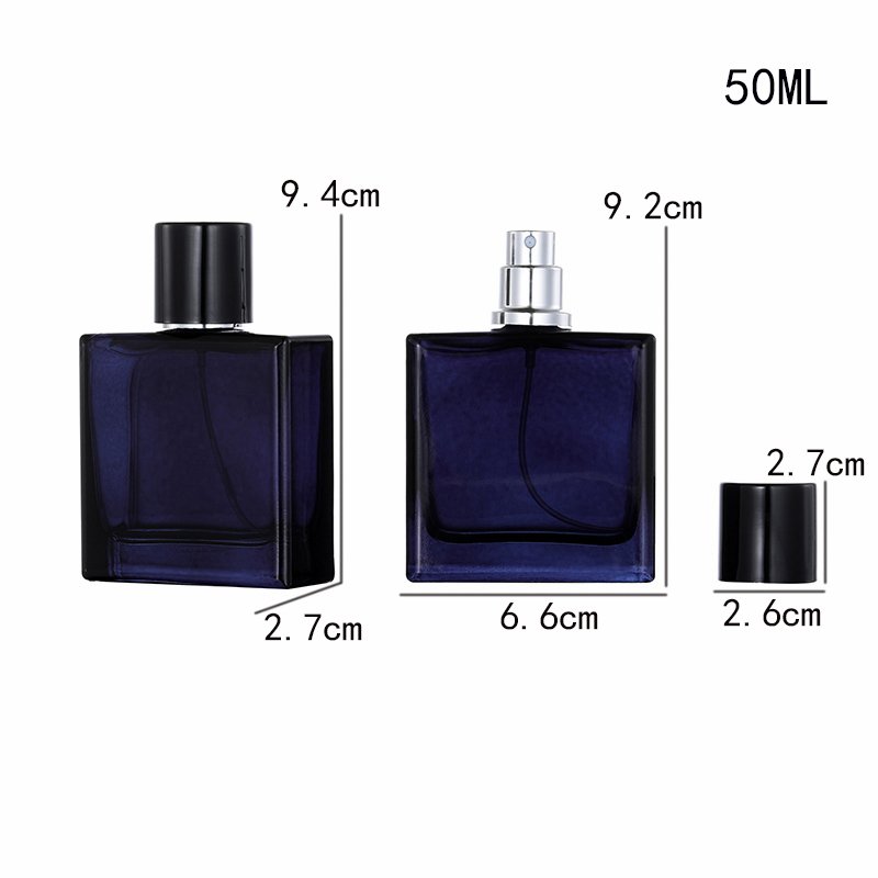 custom printing logo 30ml 50ml 100ml blue fashion square perfume Glass spray bottle wholesale luxury perfume glass bottle