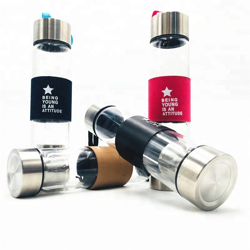 Glass Water Bottle / new design glass bottles with tea strainer