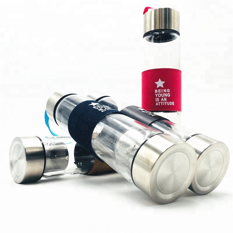 Glass Water Bottle / new design glass bottles with tea strainer