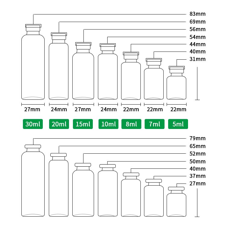 5 7 8 10 15 20 30ml Injection Chemical Pharmaceuticals Bottle Clear Glass Bottles Tubular Glass Vial serum bottles With Lid