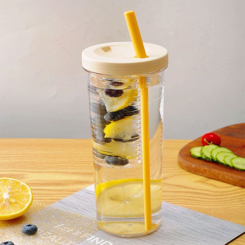 Wholesale Plastic Straw Water Cup Large-capacity Water Bottle Transparent High Temperature Resistant Student Portable Fruit Cup