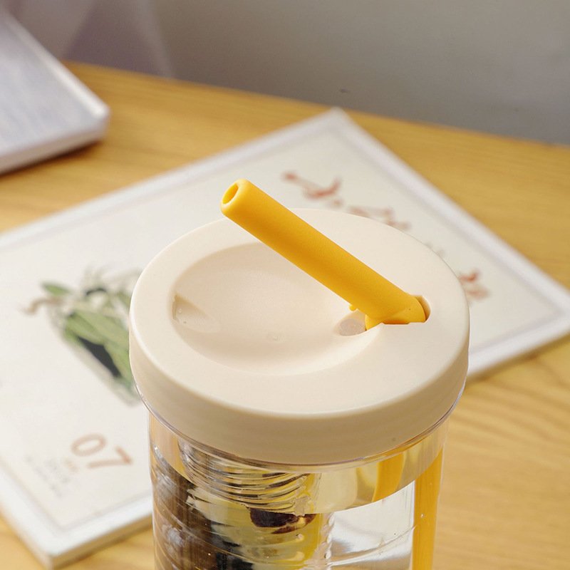 Wholesale Plastic Straw Water Cup Large-capacity Water Bottle Transparent High Temperature Resistant Student Portable Fruit Cup