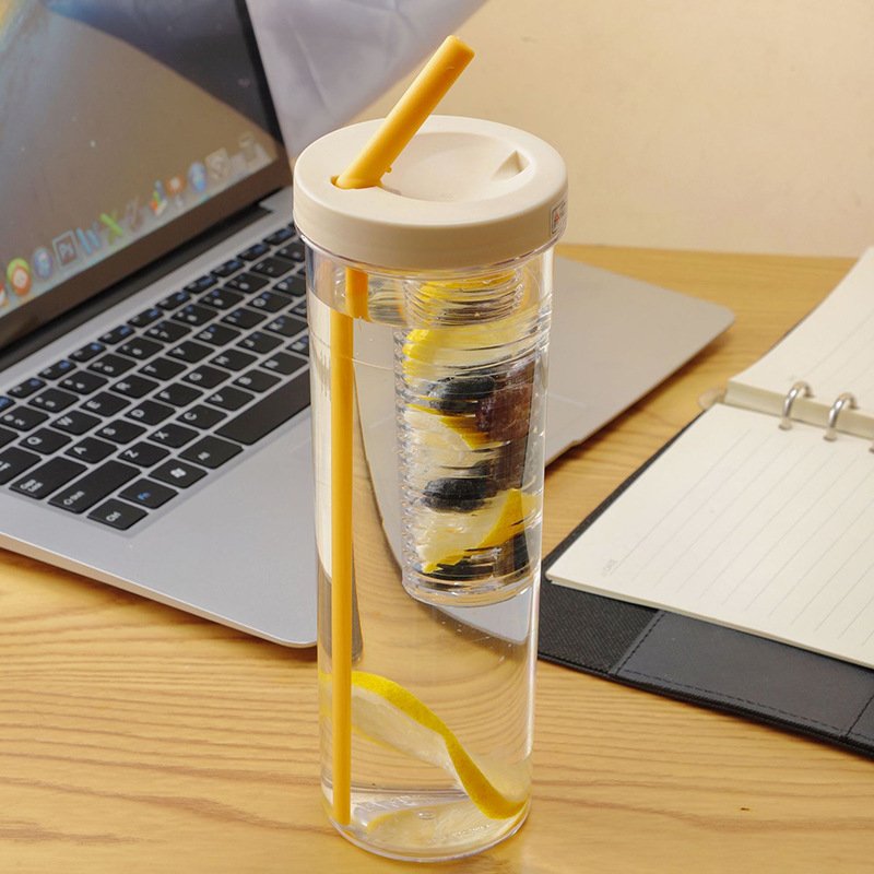 Wholesale Plastic Straw Water Cup Large-capacity Water Bottle Transparent High Temperature Resistant Student Portable Fruit Cup