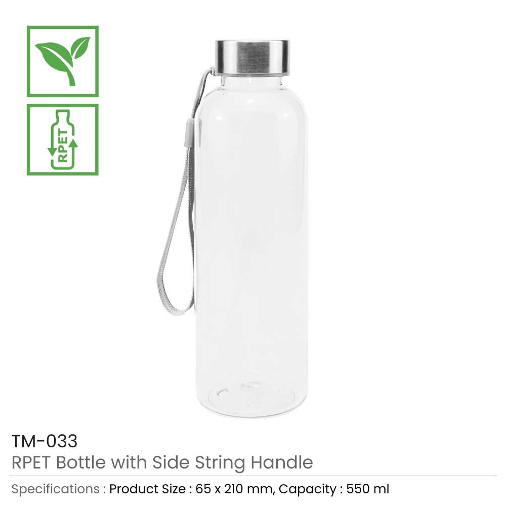 Wholesale Packaging Rpet Bottle 550ml With Ss Lid And Side String Handle Transparent Color Beverage Bottle