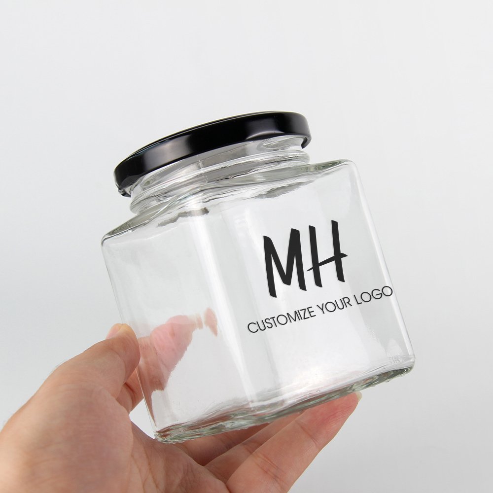 Empty 180ml 280ml Square Glass Honey Jar Pickle Jar Chili Sauce Glass Bottle for Jam Jelly With Metal Lid