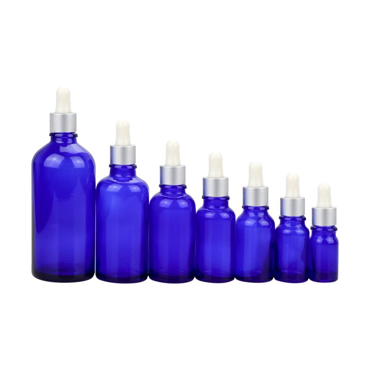 Luxury Skin Serum Blue Glass Dropper Bottle 15ml 30ml 50ml 100ml Essential Oil Blue Glass Bottle with aluminum Dropper