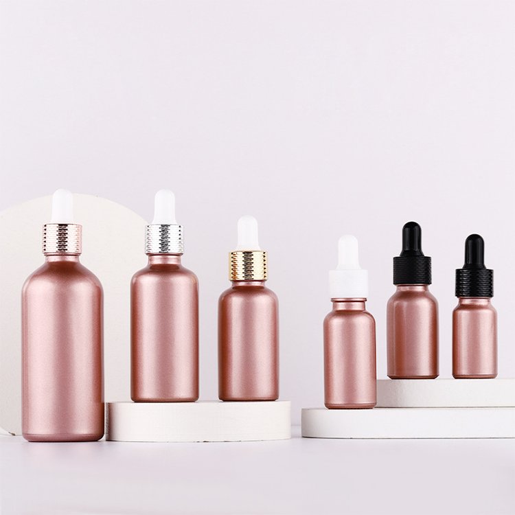 Custom serum dropper bottle 30ml 50ml for matte pink glass bottles with dropper with pink glass cosmetic packaging