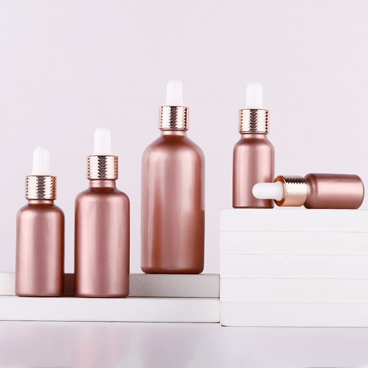 Custom serum dropper bottle 30ml 50ml for matte pink glass bottles with dropper with pink glass cosmetic packaging