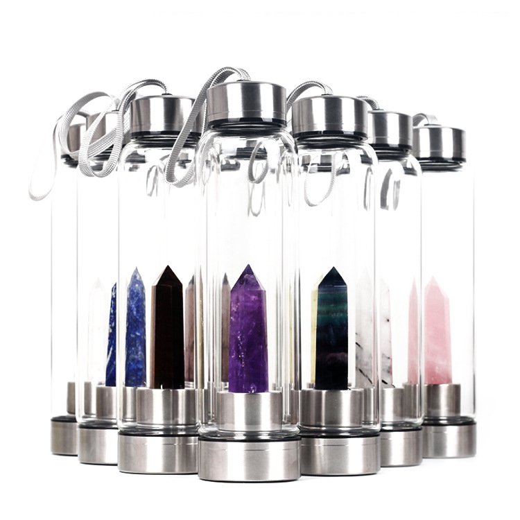 new style Natural Crystal Glass Water sport Bottles Colorful Crystal Infused Glass bottle