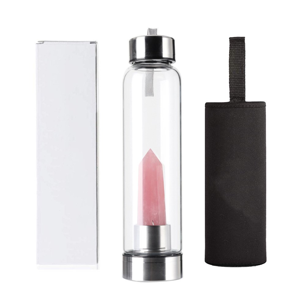 new style Natural Crystal Glass Water sport Bottles Colorful Crystal Infused Glass bottle