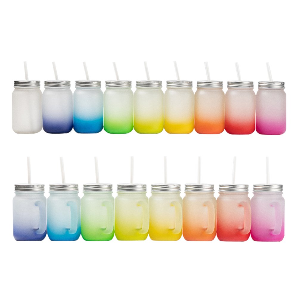 Blank cute sublimation gradient glass mugs water bottle coffee tea cup 15oz mason jar with handle lid and straw