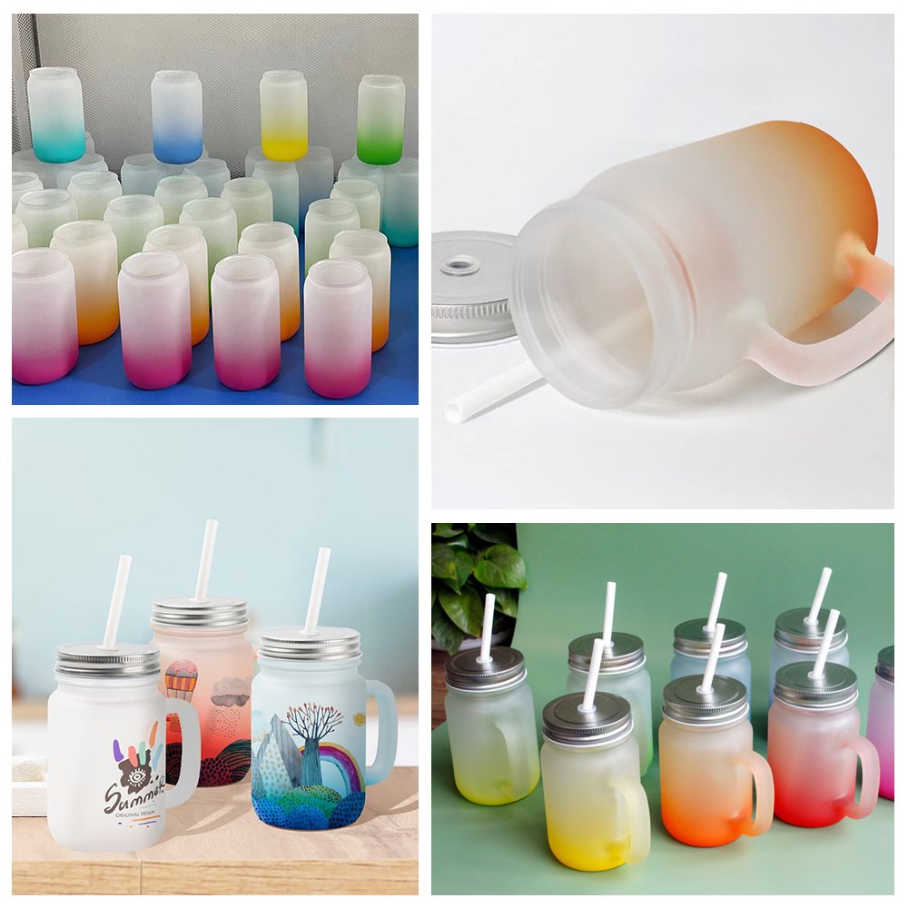Blank cute sublimation gradient glass mugs water bottle coffee tea cup 15oz mason jar with handle lid and straw