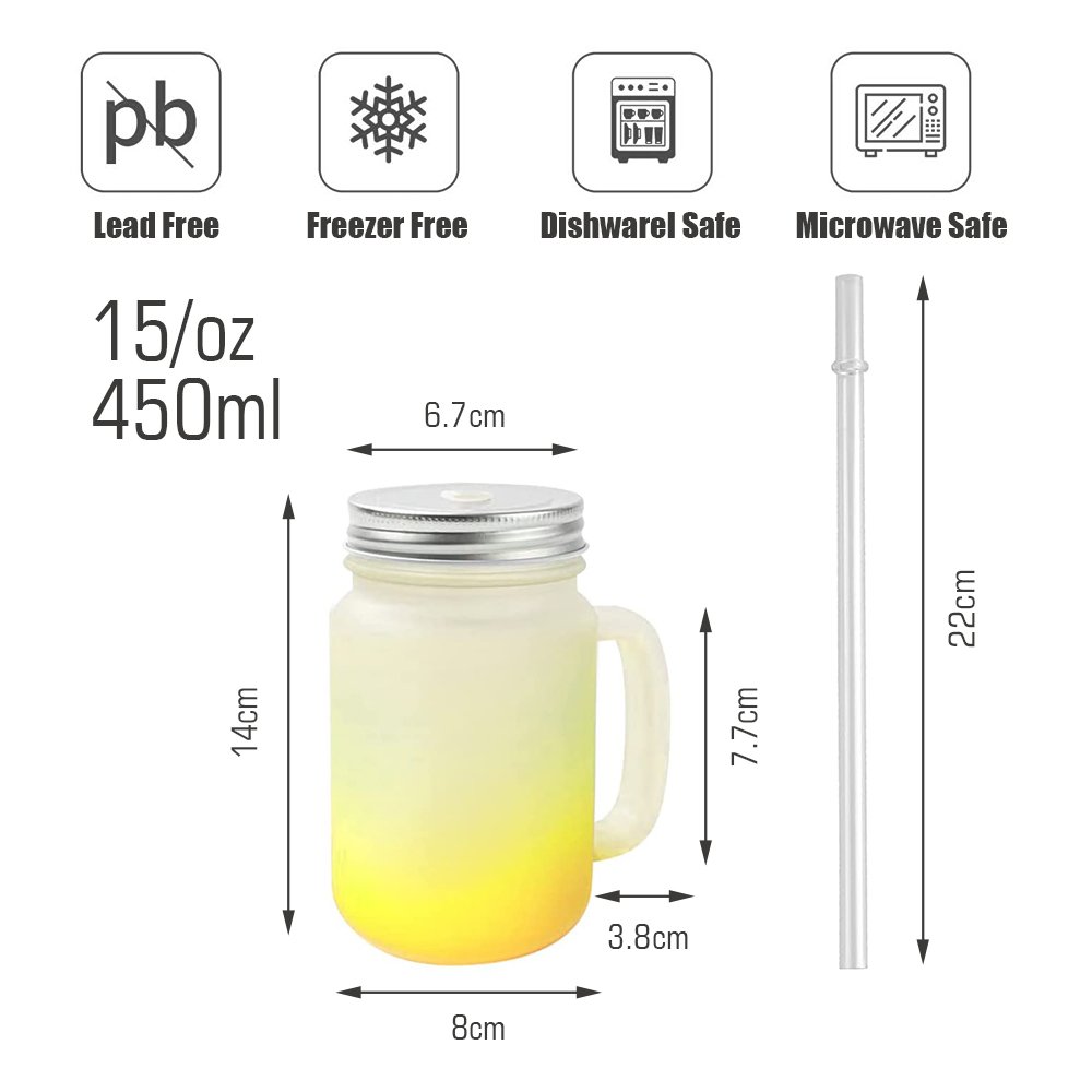 Blank cute sublimation gradient glass mugs water bottle coffee tea cup 15oz mason jar with handle lid and straw