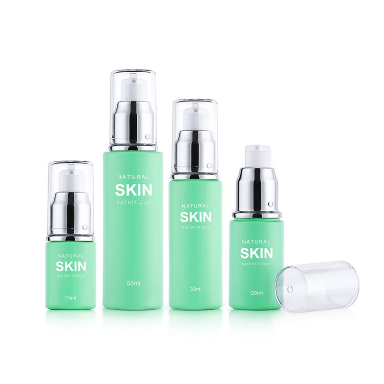 Thick Bottom Green Cosmetic Toner Essence Serum Lotion Cream Cosmetic Glass Bottle With Pump