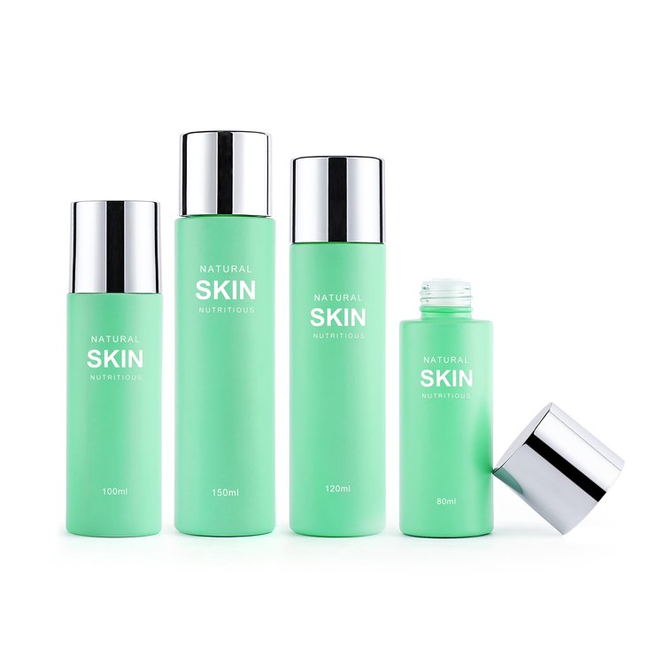 Thick Bottom Green Cosmetic Toner Essence Serum Lotion Cream Cosmetic Glass Bottle With Pump