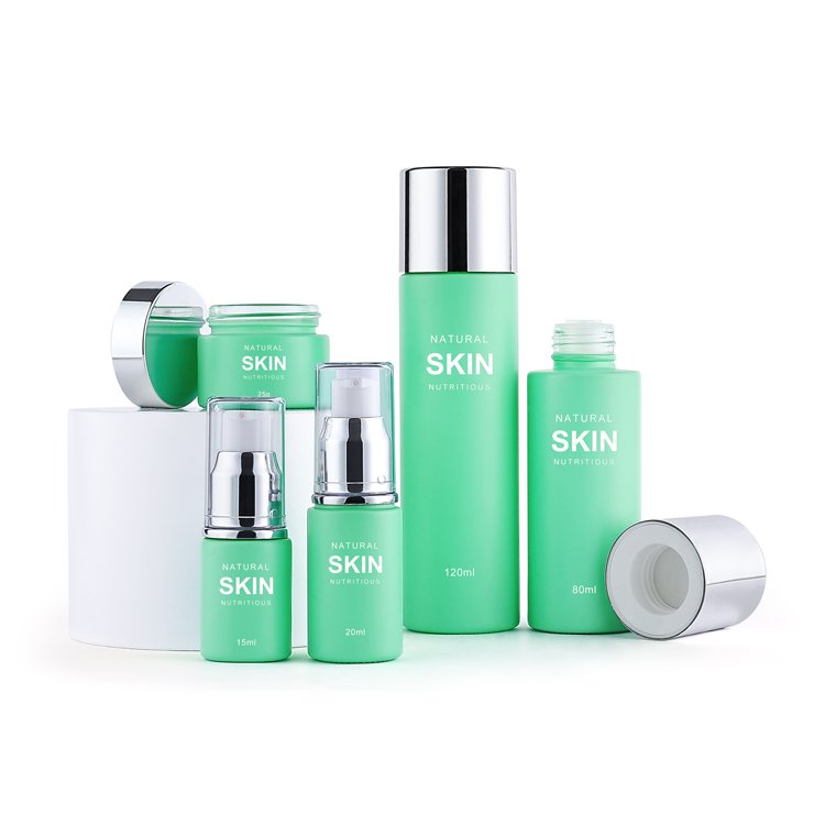 Thick Bottom Green Cosmetic Toner Essence Serum Lotion Cream Cosmetic Glass Bottle With Pump