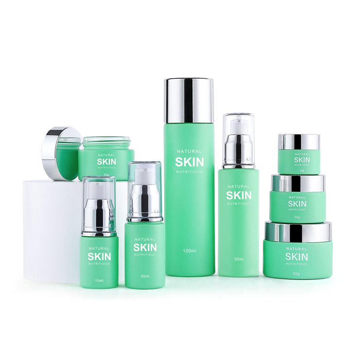 Thick Bottom Green Cosmetic Toner Essence Serum Lotion Cream Cosmetic Glass Bottle With Pump