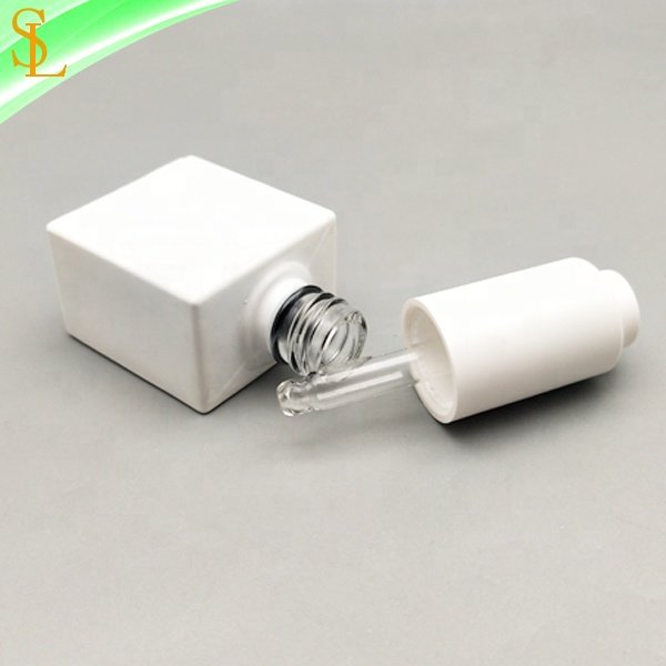 Fancy matte white glass dropper bottle 10ml with matte white press pump dropper cap for eye serum and lash adhesive